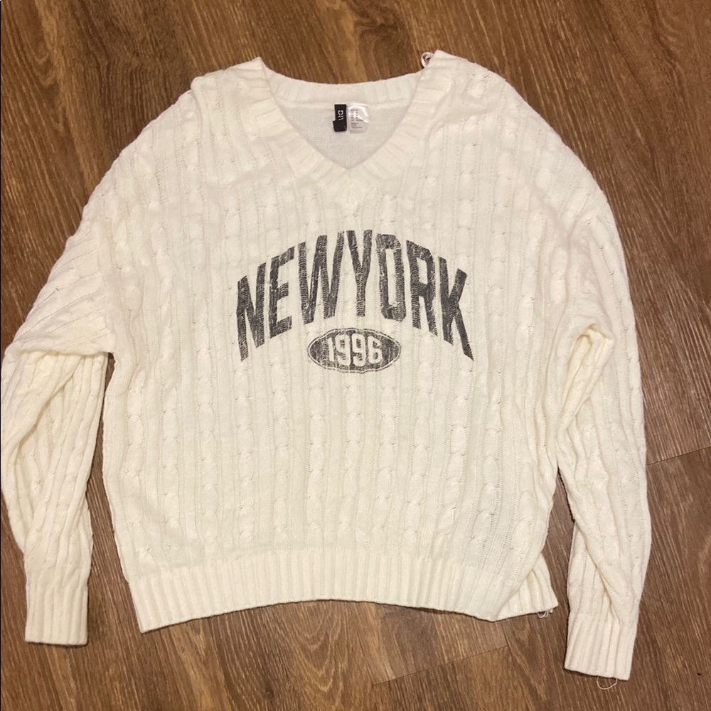 H&M Cream V-Neck Sweater Lightweight Cotton Blend